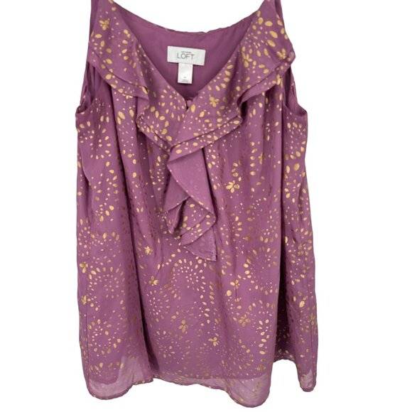 LOFT Womens Purple sleeveless Ruffle Tank Top blouse Size Medium gold - Picture 5 of 9